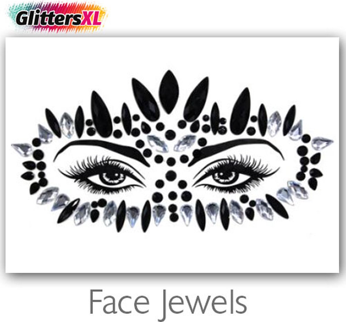 GlittersXL - Festival Diamant Face Jewels (Zwart) [Dots Strass Steentjes met zelfklevend Plaklaag - Sticker Diamantjes voor Lichaam en Gezicht - Festival tattoo set outfit diamand glitter - Juwelen Face Glitterstiften tattoos kinderen]